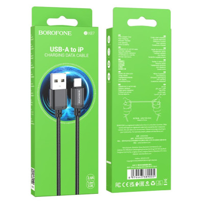 Кабель BX87 Lightning-USB 2,4А черный, 1 метр BOROFONE 3/1000