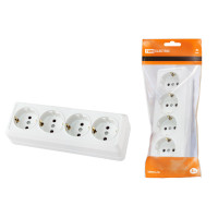 Розетка TDM открытой установки, 4-х местная, горизонтальная 2П+3 IP20 16A, белая "Ладога" 6/60