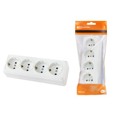 Розетка TDM открытой установки, 4-х местная, горизонтальная 2П+3 IP20 16A, белая "Ладога" 6/60 Розетка TDM открытой установки, 4-х местная, горизонтальная 2П+3 IP20 16A, белая "Ладога" 6/60