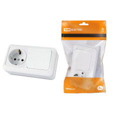 Блок комбинированный выкл. TDM 1-кл. 10А + розетка 2П+З 16А 250В БКВР IP20, белый "Ладога" 5/100 Блок комбинированный выкл. TDM 1-кл. 10А + розетка 2П+З 16А 250В БКВР IP20, белый "Ладога" 5/100