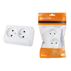 Розетка TDM двойная 2П ОУ IP20 10А 250В (керамика) белая "Ладога" 10/100