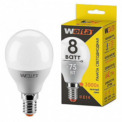 WOLTA Лампа светодиодная LX G45 8Вт 640лм Е14 3000К 1/50