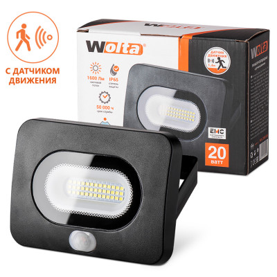 Прожектор cветодиодный WOLTA WFL-20W/05s, 5500K, 20 Вт LED, IP65 с датчиком движения /10 Прожектор cветодиодный WOLTA WFL-20W/05s, 5500K, 20 Вт LED, IP65 с датчиком движения /10