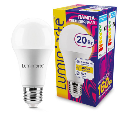 LUMIN'ARTE Лампа светодиодная LSTD-A60 20Вт 3000K E27 10/100 LUMIN'ARTE Лампа светодиодная LSTD-A60 20Вт 3000K E27 10/100
