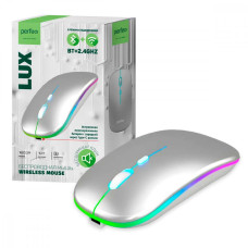 Perfeo мышь беспр. "LUX", 4 кн, подкл 2.4G+BT, аккум 500mAh, type-C, подсв, бесшумн, 1600DPI, сереб