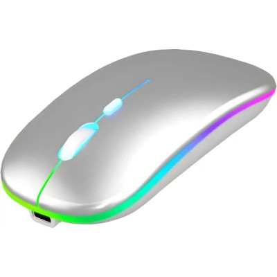 Perfeo мышь беспр. "LUX", 4 кн, подкл 2.4G+BT, аккум 500mAh, type-C, подсв, бесшумн, 1600DPI, сереб