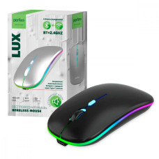 Perfeo мышь беспр. "LUX", 4 кн, подкл 2.4G+BT, аккум 500mAh, type-C, подсв, бесшумн, 1600DPI, чёрный