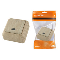 Переключатель TDM открытой установки, 1-кл., на 2 напр. с подсв. IP20 10А, сосна "Ладога"/мин.2шт