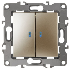 Выключатель двойной с подсветкой, 10АХ-250В, Эра12, 12-1105-04 ЭРА шампань