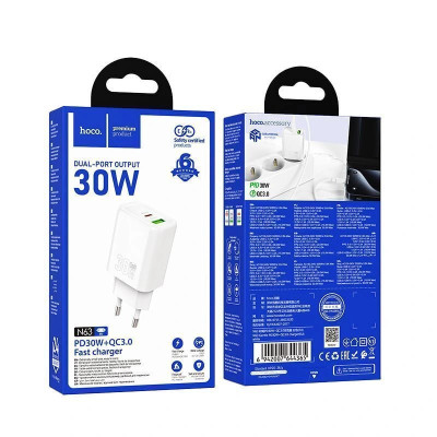 Зарядное устройство N63 PD30W+QC3.0 белый hoco Зарядное устройство N63 PD30W+QC3.0 белый hoco