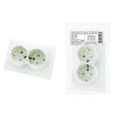 Розетка TDM двойная 2П+З с защ. шт. 16А 250В, белая "Таймыр" (пром. упак., бакелит.) 10/100 Розетка TDM двойная 2П+З с защ. шт. 16А 250В, белая "Таймыр" (пром. упак., бакелит.) 10/100