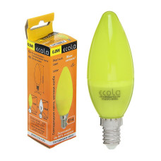 Ecola Лампа светодиодная Color LED6,0W-RED-E14 220V свеча, желтая, матовая колба 103x37 2/10