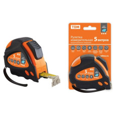 Рулетка 5 м х 19 мм, тройная фиксация, автостоп, обрезиненный корпус, магнит, "Алмаз" TDM 12/60 Рулетка 5 м х 19 мм, тройная фиксация, автостоп, обрезиненный корпус, магнит, "Алмаз" TDM 12/60