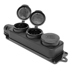 Розеточная колодка трехместная EKF PROxima 230В 2P+PE 16A IP44, с защит. крышками, каучуковая 1/36