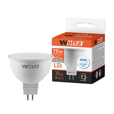 WOLTA Лампа Светодиодная MR16 7.5Вт 625лм 4000К GU5.3 1/50