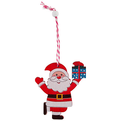 Украшение подвесное "Санта" (1шт) материал: дерево, пеньковая веревка размер: 8,5*7см