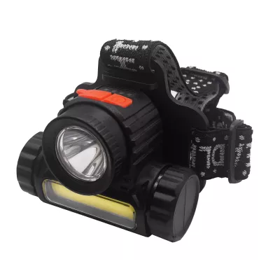 Фонарь налобный, аккумуляторный  с двумя источниками света, зарядка Micro в комплекте, высокая яркос