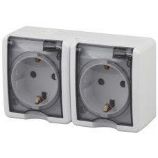 Розетка 2х2P+E IP54, 16АХ-250В, ОУ, Эра Эксперт, 11-2403-01 ЭРА белый 8/80