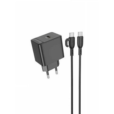 Сетевое зарядное устройство BOROFONE BAS14A PD20W+QC3.0, кабель Type-C-Type-C, черный