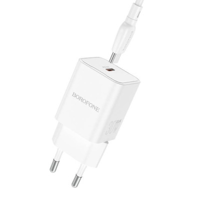 Сетевое зарядное устройство BOROFONE BN13 PD30W+QC3.0 (USB, Type-C), кабель Type-C-Type-C, белый