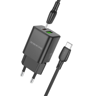 Сетевое зарядное устройство BOROFONE BN13 PD30W+QC3.0 (USB, Type-C), кабель Type-C-Type-C, черный