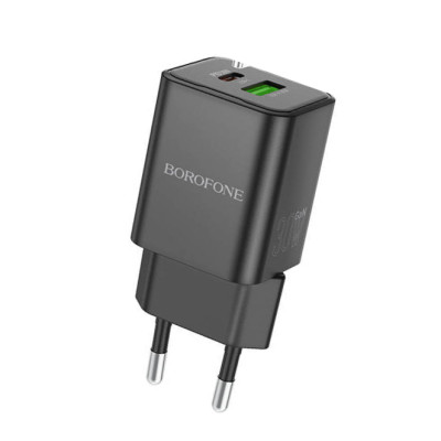 Сетевое зарядное устройство BOROFONE BN14 PD30W+QC3.0 два порта (USB, Type-C), черный