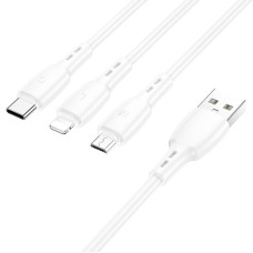 Кабель BX17 3в1 lightning+Micro+Type-C белый, 1 метр BOROFONE 3/360 Кабель BX17 3в1 lightning+Micro+Type-C белый, 1 метр BOROFONE 3/360