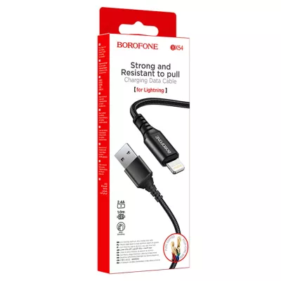 Кабель BX54 Lightning-USB черный BOROFONE /мин.пар.5шт Кабель BX54 Lightning-USB черный BOROFONE /мин.пар.5шт