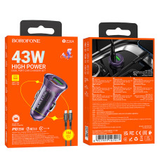 Автомобильное зарядное устройство BOROFONE BZ26A PD43W USB-A+USB-C, ►►быстрая зарядка◄◄, фиолетовый.