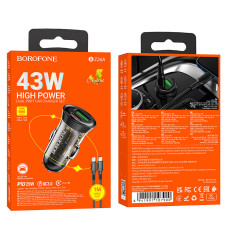 Автомобильное зарядное устройство BOROFONE BZ26A PD43W USB-A+USB-C, ►►быстрая зарядка◄◄, черный.