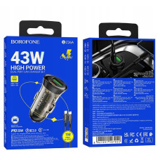 Автомобильное зарядное устройство BOROFONE BZ26A PD43W USB-A+USB-C, ►►быстрая зарядка◄◄, черный