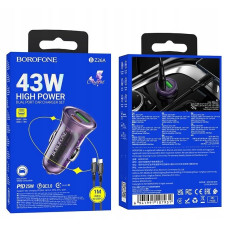 Автомобильное зарядное устройство BOROFONE BZ26A PD43W USB-A+USB-C, ►►быстрая зарядка◄◄, фиолетовый-