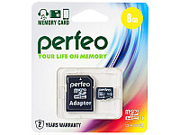Карта памяти micro SDHC PERFEO 8GB Class 10 + Adapter 10/100