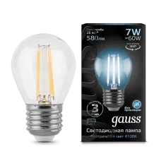 Gauss Лампа светодиодная Filamen F-LED7-G45-4100K-E27 580Lm филаментная 10/50