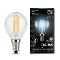 Gauss Лампа светодиодная Filamen F-LED7-G45-4100K-E14 580Lm филаментная 10/50