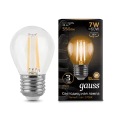 Gauss Лампа светодиодная Filamen F-LED7-G45-2700K-E27 550Lm филаментная 10/50 Gauss Лампа светодиодная Filamen F-LED7-G45-2700K-E27 550Lm филаментная 10/50
