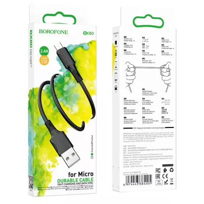 Кабель BX80 MicroUSB - USB черный, 1 метр BOROFONE /360 Кабель BX80 MicroUSB - USB черный, 1 метр BOROFONE /360