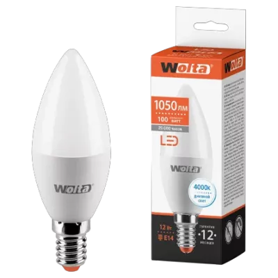 WOLTA Лампа светодиодная C37 12Вт 1050лм 4000К Е14 2/50
