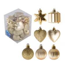 Набор елочных украшений "Ассорти"  24шт х 4см, материал: пластмасса, полиэстер, цвет золотой