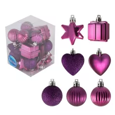 Набор елочных украшений "Ассорти"  24шт х 4см, материал: пластмасса, полиэстер, цвет сиреневый