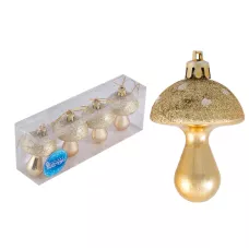 Набор елочных украшений "Грибочки" 4шт х 6см, материал: пластмасса, полиэстер, цвет золотой