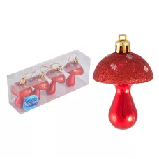 Набор елочных украшений "Грибочки" 4шт х 6см, материал: пластмасса, полиэстер, цвет красный