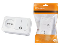 Блок комбинированный выкл. 2-кл. с/п 10А + розетка 2П 10А 250В БКВР IP20 белый "Ладога" TDM