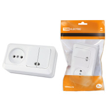 Блок комбинированный выкл. 2-кл. с/п 10А + розетка 2П 10А 250В БКВР IP20 белый "Ладога" TDM Блок комбинированный выкл. 2-кл. с/п 10А + розетка 2П 10А 250В БКВР IP20 белый "Ладога" TDM