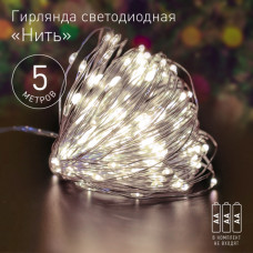 Гирлянда светодиодная ЭРА ENIN -5NW LED Нить 5 м теплый свет, АА (100/2500)
