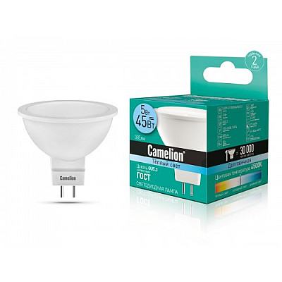 Camelion Лампа светодиодная LED5-S108/845/GU5.3 ( JCDR 5Вт 220В) - ЭКО 10/100