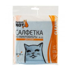 Салфетка из микрофибры для стекла 30х30см M-05 голубой Рыжий кот /4