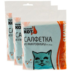 Салфетка из микрофибры 25х25см М-01Есо бирюзовый Рыжий кот 5/200