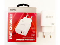 Сетевое зарядное устройство PERFEO с двумя разъемами USB-A+TYPE-C, 20W, белый