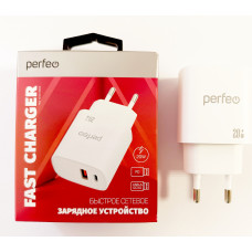 Сетевое зарядное устройство PERFEO с двумя разъемами USB-A+TYPE-C, 20W, белый